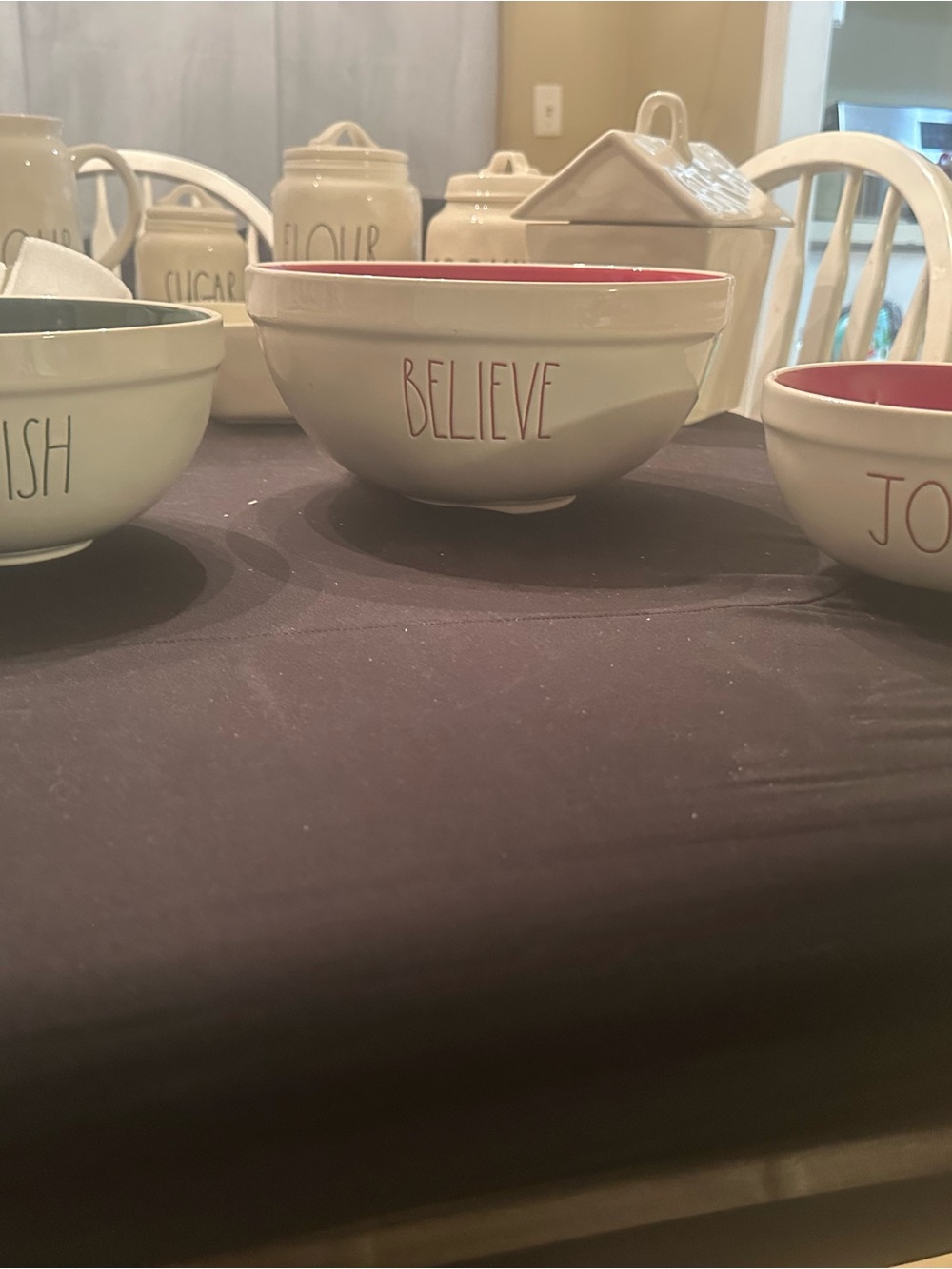 Rae Dunn Ceramic 'Believe' Bowl - White Exterior with Red Interior